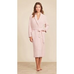 Barefoot Dreams Pink Cozychic Ribbed Plush Robe Shawl Collar Belted sz 2 L/XL